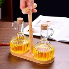 Astera 2'li Bambu Standlı Cam Yağdanlık ve Sirkelik Seti
