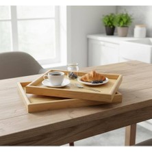 Astera 2'li Ahşap Bambu Sunum Tepsisi Seti (20X30 cm & 35X25 Cm) - Doğal