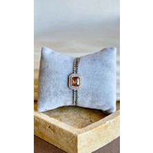 Dore Collection Gümüş Renk- Buz Mavi Baget Taşlı Çift Sıra Halka Tasarım Kadın Bileklik
