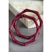 Dore Collection Bambu Tasarım Lastikli Akrilik Bileklik - Trend Reçine Bambu Form Bangle Kelepçe