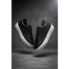 Voo Shoes Hakiki Dana Derisi +7 cm Boy Uzatan Sneaker – Siyah Hasır Desenli Erkek Spor Ayakkabı