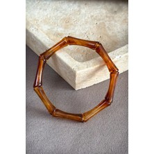 Dore Collection Kadın Bambu Tasarım Lastikli Akrilik Bileklik - Trend Reçine Bambu Form Bangle Kelepçe