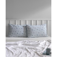 Madame Coco Flavie Mavi Geometrik Desenli %100 Pamuk Ranforce Baskılı 50 x 70 cm 2'li Yastık Kılıfı