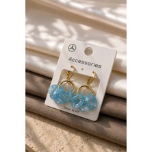 Dore Collection Buz Mavisi Tasarım Küpe | Altın Renk Detaylı Buz Mavisi Şeffaf Boncuklu Kadın Küpe