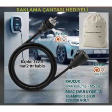 Hes Kablo Araç Şarjı Uyumlu (5-50 Metre) 3x2.5 Ttr Yüzde 100 Tam Bakır Kalın Kablo 16A-3.5KW-220-250VOLT. Uzatma Seyyar.  Çanta Hediyeli Yağmur Altında Kullanabilir.
