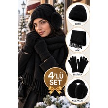 Wearflawless Kadın 4'lü Kışlık Set, Bere, Atkı, Eldiven, Kulaklık, Sıcak Yumuşak Kış Aksesuar Hediye Seti