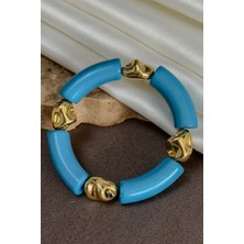Dore Collection Bambu Model Boru Kesim Akrilik Reçine Ezme Gold Metal Detaylı Bileklik