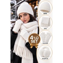 Wearflawless Kadın 4'lü Kışlık Set, Bere, Atkı, Eldiven, Kulaklık, Sıcak Yumuşak Kış Aksesuar Hediye Seti