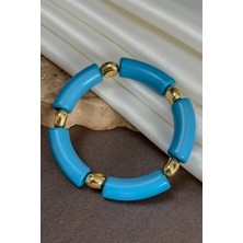 Dore Collection Bambu Model Boru Kesim Akrilik Reçine Ezme Gold Metal Detaylı Bileklik