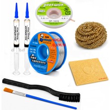 MHM Lehim Seti 0,8 mm 40 gr Lehim Teli 2’li Flux CP-1515  Lehim Emme Teli Fırça ve Havya Ucu Temizleme ST314