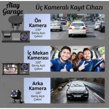 Atay Garage Wifi'lı 3 Kameralı Araç Içi Kayıt Kamerası - Full Hd 1080P, 170° Geniş Açı, Gece Görüşlü & Park Modlu Yol Kayıt Cihazı