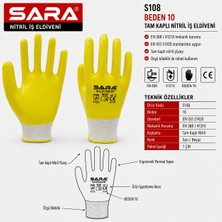 Sara S108 Nitril Iş Eldiveni – Beden 10, Tam Kaplı, Sarı/beyaz