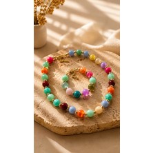 Dore Collection Kolye ve Bileklik Seti - Renkli Top Boncuk Marin Set