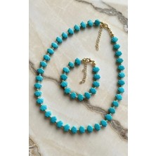 Dore Collection Kolye ve Bileklik Seti - Turkuaz Istiridye Marin Set