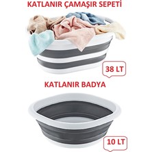 İntek City Katlanır Çamaşır Sepeti 38 Lt ve Katlanır Badya 10 Lt Kolay Taşınabilir Tasarım