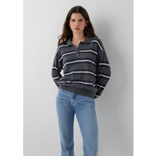 Mavi Uzun Kollu Kazak Mid Grey Melange Stripe