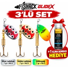 Fishack Glidex 3'lü Döner Kaşık Seti + 1 Klima Bombası Hediye - Silver Ladybug 7 gr No:3 + Golden Ladybug 7 gr No:3 + Gökkuşağı 7 gr No:3