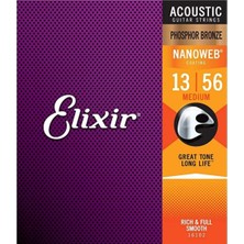 Elixir 16102 Akustik Gitar Teli 013-056 Phosphor Bronze Nanoweb Acoustic Guitar Strings Medium