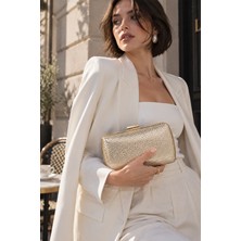 Gnc Design Gold Yılan Deri Desenli Abiye Clutch Portföy Çanta Düğün Davet ve Gece Çantası
