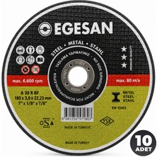 Egesan Metal Kesici Taş 180X3X22,23 mm | Demir ve Çelik Kesme Diski | 10 Adet