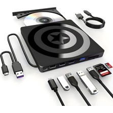 Valkyrie Harici CD DVD Okuyucu Yazıcı USB 3.0 Type-C Hub Sd Tf Kart Okuyucu 4 USB Portlu Ince Taşınabilir