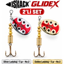 Fishack Glidex 2'li Döner Kaşık Seti - Silver Ladybug 5 gr No:2 + Golden Ladybug 5 gr No:2