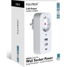 Belirtilmemiş 2.4A Çıkışlı 2xusb 1xtype-C Tekli Priz Ftr-17