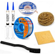 MHM Lehim Seti 0,8 mm 40 gr Lehim Teli 2’li Flux CP-3015 Lehim Emme Teli Fırça ve Havya Ucu Temizleme Set ST339