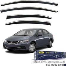 Honda Civic 9.nesil 2012-2016 Kromlu Cam Rüzgarlığı Ön - Arka 4 Parça Füme Polikarbon Mlz. - Niken 047HD020201