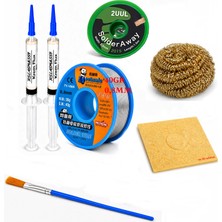 MHM Lehim Seti 0,8 mm 40 gr Lehim Teli 2’li Flux 2UUL-2015 Lehim Emme Teli Fırça ve Havya Ucu Temizleme Set ST355