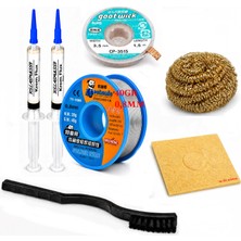 MHM Lehim Seti 0,8 mm 40 gr Lehim Teli 2’li Flux CP-3515 Lehim Emme Teli Fırça ve Havya Ucu Temizleme Set ST306