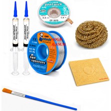 MHM Lehim Seti 0,8 mm 40 gr Lehim Teli 2’li Flux CP-3515 Lehim Emme Teli Fırça ve Havya Ucu Temizleme Set ST303