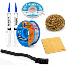 MHM Lehim Seti 0,8 mm 40 gr Lehim Teli 2’li Flux CP-2515 Lehim Emme Teli Fırça ve Havya Ucu Temizleme Set ST319