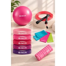 Delta Pilates Egzersiz Seti Foam Roller Masaj Rulosu, Lateks Direnç Bandı,20 cm Pilates Top, Atlama Ipi