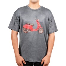 Gp Kompozit TSH004 Scooter Motosiklet Baskılı T-Shirt Gri