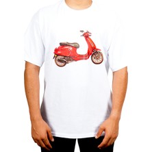 Gp Kompozit TSH004 Scooter Motosiklet Baskılı T-Shirt Beyaz