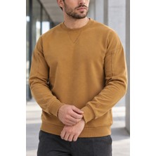 Polo State Erkek Bisiklet Yaka Oversize Dikiş Detaylı Basic Sweatshirt - Kahve