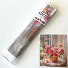 NT Boncuklu Taşlı Pano Mozaik Elmas Goblen Diamond Tablo 50 x 40 cm Pembe Çiçeğin Zerafeti