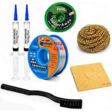 Smnr Elektronikci Lehim Teli 0,8mm 40G 2’li Flux Havya Ucu Temizleme Seti 2UUL-2015 Lehim Emme Teli Fırça Seti TK257