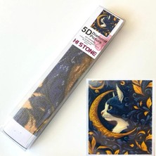 NT Boncuklu Taşlı Pano Mozaik Elmas Goblen Diamond Tablo 50 x 40 cm Lacivert Beyaz Kedi