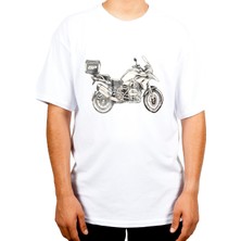 Gp Kompozit TSH005 Adventure Motosiklet Baskılı T-Shirt Beyaz