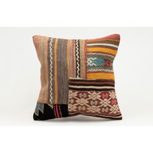 Kilim Wholesale El Yapımı Kilimden Yapılmış Vintage Kırlent Kılıfı, Yün, 40X40 cm