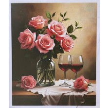 NT Boncuklu Taşlı Pano Mozaik Elmas Goblen Diamond Tablo 50 x 40 cm  Pembe Güller