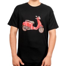 Gp Kompozit TSH004 Scooter Motosiklet Baskılı T-Shirt Siyah