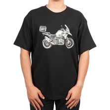 Gp Kompozit TSH005 Adventure Motosiklet Baskılı T-Shirt Siyah