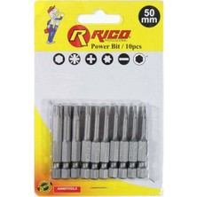 Rico Torx Tork Uç Takımı 10 Parça 50 mm S2 Çeliğinden Üretilmiş T6/T40 Ölçüleriyle Siyah
