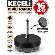 Dünya Sünger 16 Adet Keçeli Çivili Pabuç – Mobilya Sandalye Masa Ayağı Zemin Koruyucu Keçe, Çivili Kaydırmaz Ayak Koruma Aparatı Siyah