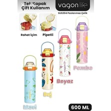 600 ml Tek Kapak Çift Kullanım Pipetli ve Rahat Içim Kulplu Paslanmaz Çelik Termos 1 Adet