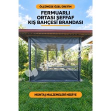 Morilu Fermuarlı Kamelya Balkon Brandası, Ortası Şeffaf Gri Kış Bahçesi, Özel Ölçü 0.8 mm Pvc, Montaj Malzemeli