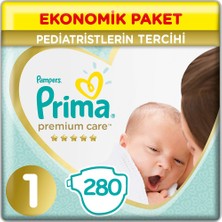 Prima Premium Care 1 Beden Bebek Bezi 280 Adet 2-5 Kg Bantlı Bez Hızlı Emici Teknoloji 4*70)